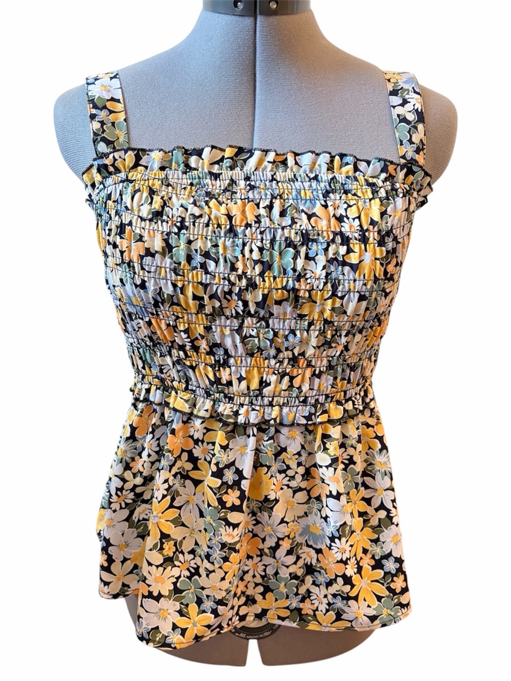 Ricki’s Floral Smocked Peplum Tank Top | Square Neck Sleeveless Cottagecore Boho